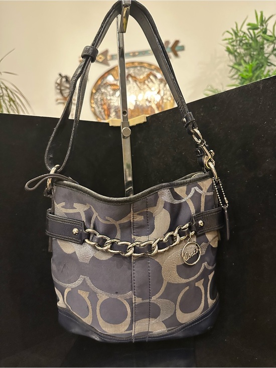 Coach Handbags - Coach Moto Optic Black and Silver Signature Crossbody with Chain Detail